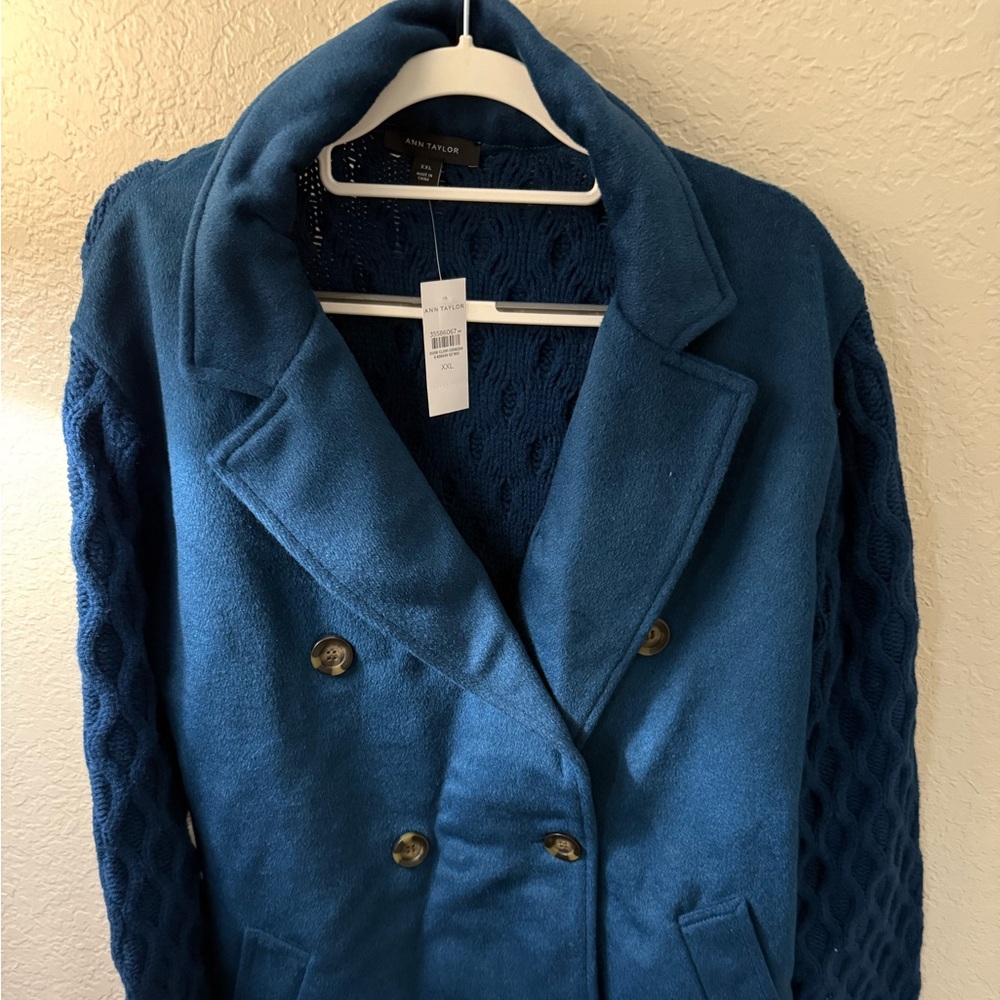 Ann Taylor Teal Double-Breasted Pea Coat